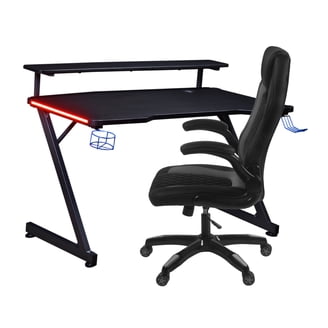 Goplus Z-Shaped Racing Style Desk & Massage Gaming Chair Set for