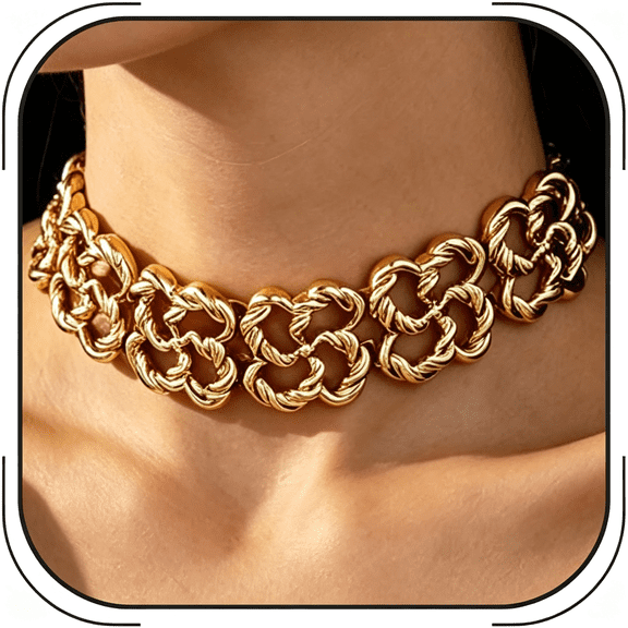 TUWAFE Chunky Gold Choker Necklace for Women Cuban Link Chain Necklace Punk Style Collar Necklace Jewelry Fashion Versatile Trendy Chunky Gold Choker Necklace