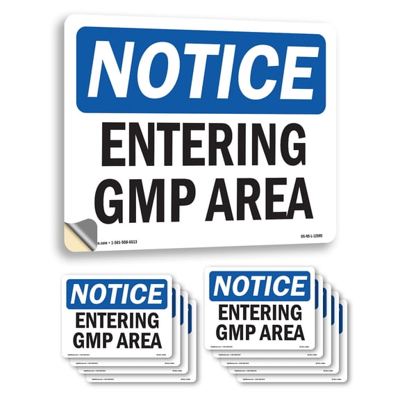 Entering Gmp Area OSHA Notice Vinyl Decal Label 14 Inch x 10 Inch - 10 Pack