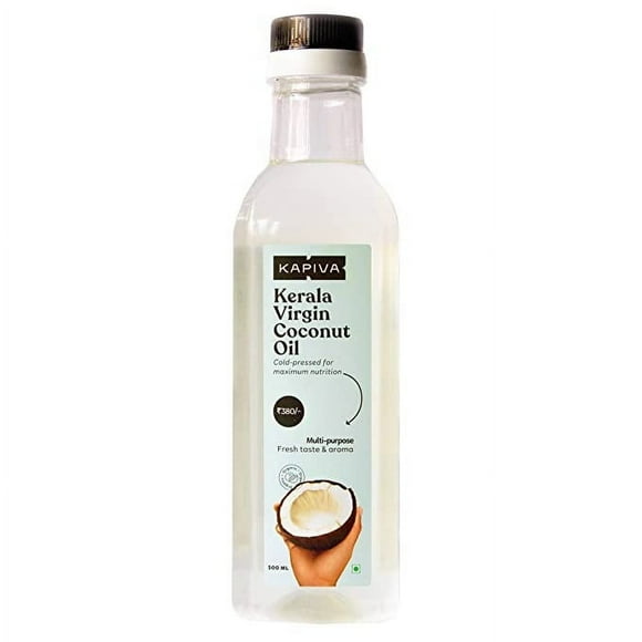 Kapiva Virgin Cold-Pressed Coconut Oil 100% Pure, Organic & Edible For Cooking, Skin & Hair Health, Oil Pulling (500ml)