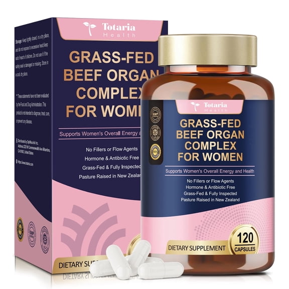 Totaria Beef Organ Supplement for Women, Supports Hormone Balance, Energy & Immune Health, 120 Capsules