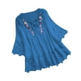 thumbnail image 2 of ZJXFGS Boho Tops for Women Petite Tops for Women Women's Linen Boho Tops Dressy Fringe Tops for Women Embroidered Tops for Women Blue 2XL, 2 of 8