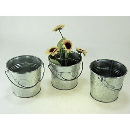 Long Handle Bulb Planter - Galvanized Buckets w/ Ridges and Handles 3 Pc Set 1quart Pail Planter Pot Flower Wedding Arrangement