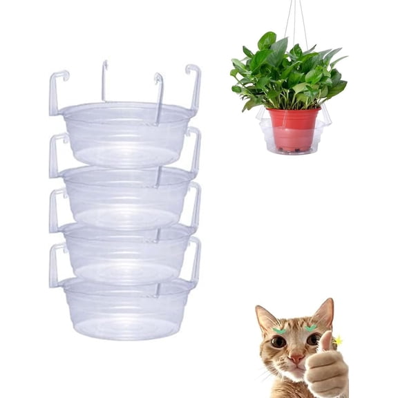 Hanging Plant Saucer, Clear Water Tray with Foldable Hooks for Hanging Planters, Outdoor