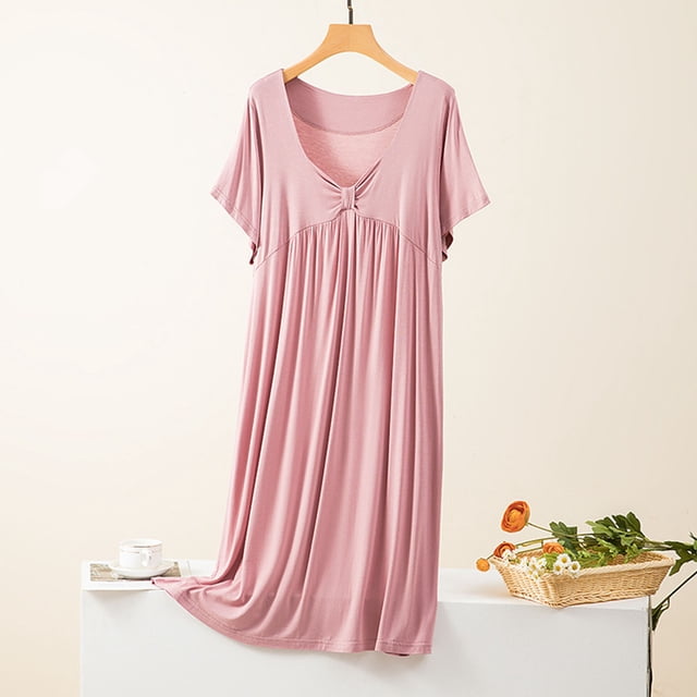 Karight Jupe Femme Col Rond Couleur Unie avec Coussin de Poitrine Ample et Confortable Grande Taille pour la Maison