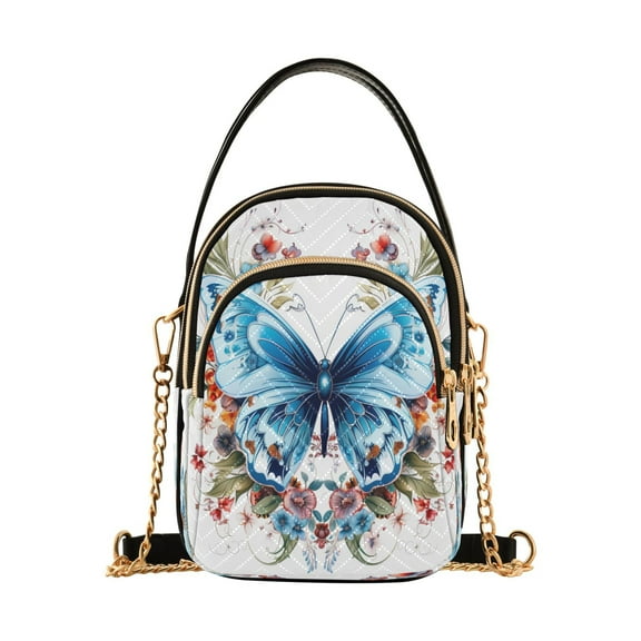 ALAZA Chain Crossbody Bags for Women Floral on A Blue Butterfly Shoulder Handbag Phone Purse