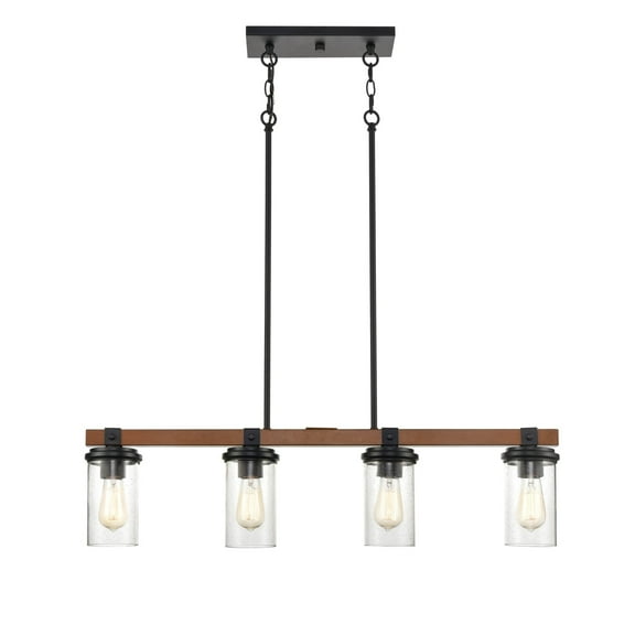 Millennium Lighting 4-light Metal Island Light in Matte Black/Wood Grain