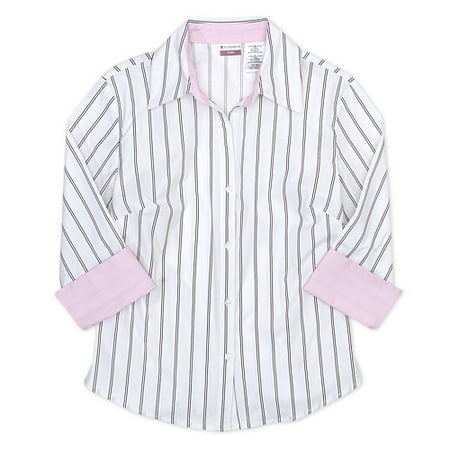 Juniors Contrast Cuff Pinstripe Blouse