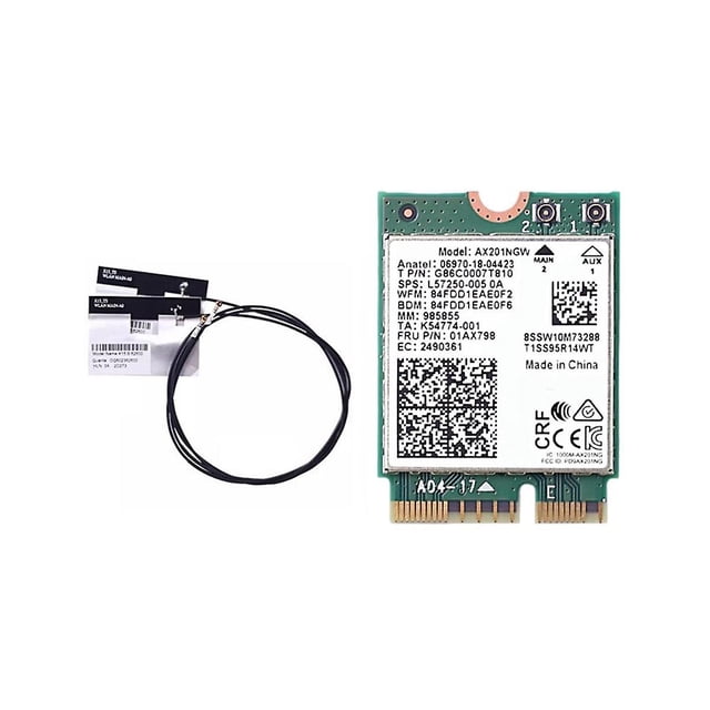 Tarjeta WiFi AX201NGW con 2 antenas 2,4 Ghz + 5 Ghz WiFi 6 3000 Mbps M.2 CNVio2 Bluetooth 5.1 Adaptador WiFi verde, verde