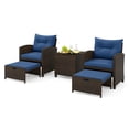 thumbnail image 2 of Costway 5 PCS Patio Rattan Furniture with 2 Wicker Ottomans & Tempered Glass Coffee Table Navy, 2 of 10