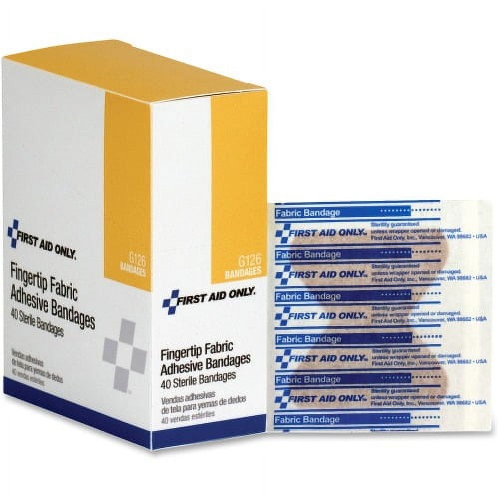 First Aid Only Fingertip Fabric Adhesive Bandages 2.50" x 3.25" - 40/Box - White - Fabric