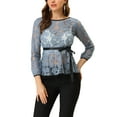 thumbnail image 6 of INSPIRE CHIC Women's Lace Peplum Blouse Floral Bracelet Sleeves Self-Tie Waist Top M Grey-Blue, 6 of 9