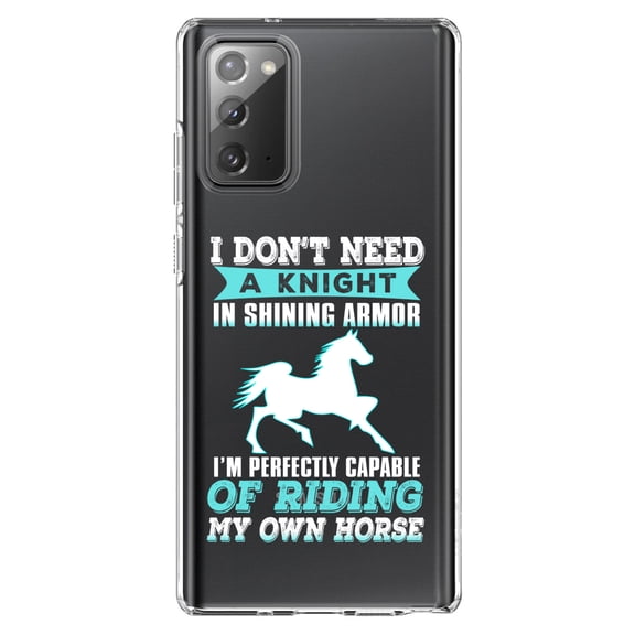 DistinctInk Clear Shockproof Hybrid Case for Samsung Galaxy Note 20 (6.7" Screen) - TPU Bumper Acrylic Back Tempered Glass Screen Protector - Don't Need Night - Perfectly Capable Horse