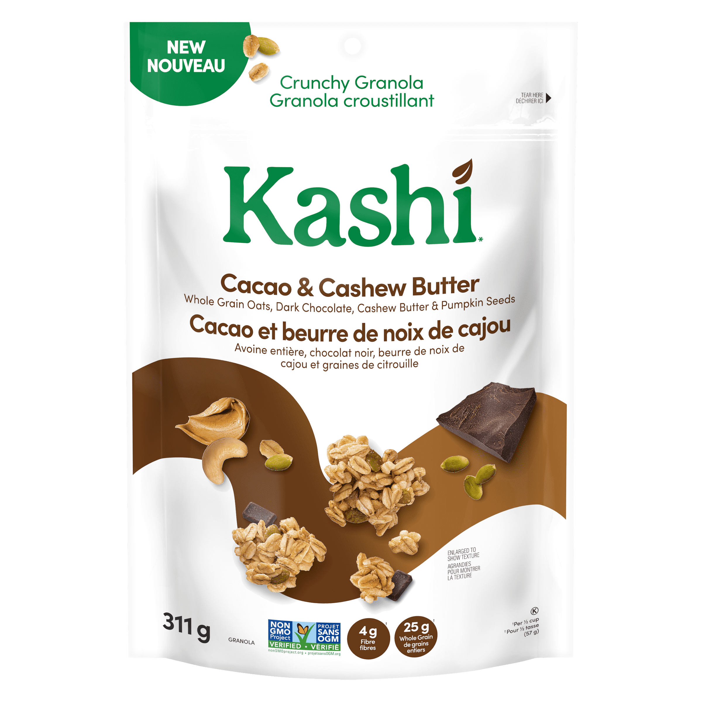Granola croustillant Kashi®, Cacao et beurre de noix de cajou 311g avec graines de citrouille Granola croustillant Kashi®, Cacao et beurre de noix de cajou 311g