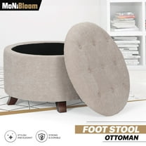 MoNiBloom Storage Ottoman with Padded Seat, Modern Cotton-linen Footrest, Round Seat Stool, Beige