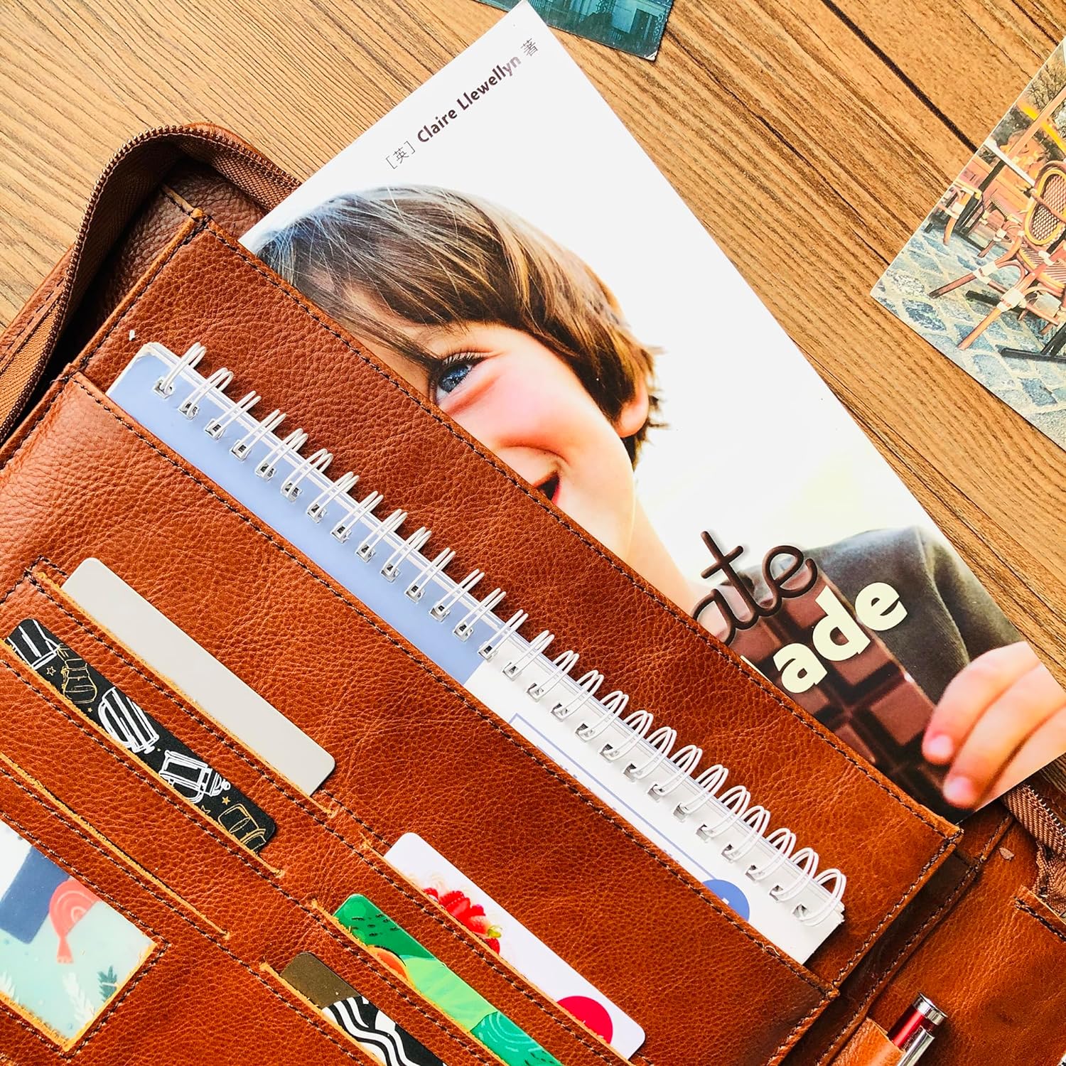 3 Ring Check Binder, Genuine Leather Check Book Portfolio for 3 Ring Binder, or 9 Ring Binder, Pilot Log Book Binder, Leather Journal for 11 1/4"x9" (Custom Logo/Name, Oil Wax Brown)