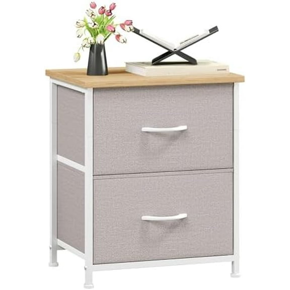 Nightstand Set of 2, Small Dresser for Bedroom with 2 Drawers, Bedside Table Night Stand End Table with Fabric Bins for Bedroom Kids Closet Dorm Guest Room, Charcoal Grey