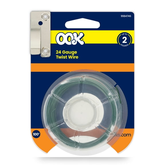 Ook Hanging Wire, 100 ft, 2 lbs, 24 Gauge Twist Wire, Plastic Coated Steel, Green