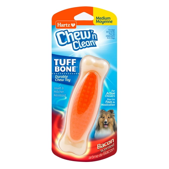 Hartz Chew 'n Clean Tuff Bone Dog Toy with Bacon Scent, Medium, Nylon