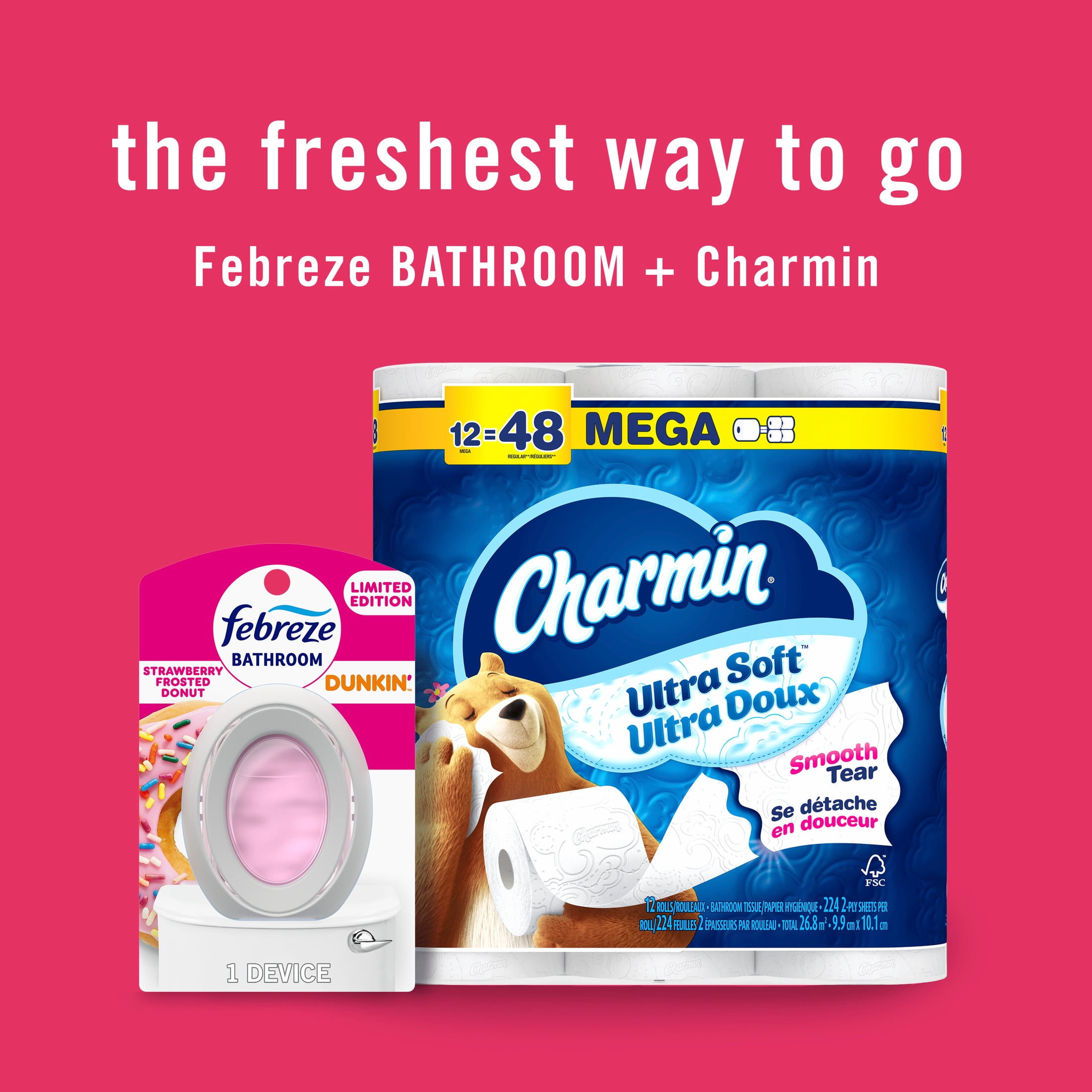 Febreze Dunkin' Bathroom Air Freshener, Odor-Fighting Air Freshener for Small Spaces, Strawberry Frosted Donut, 1 Count