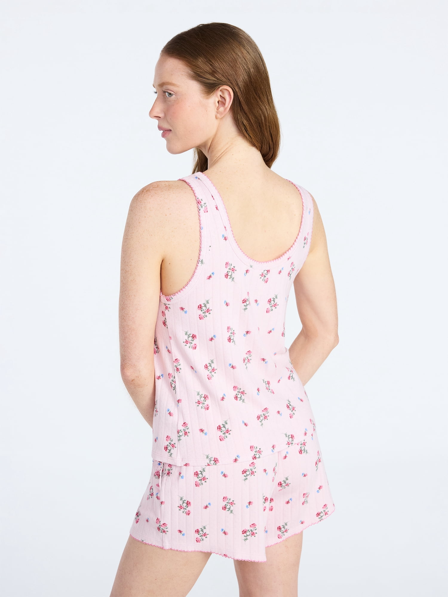 Joyspun Women’s Pointelle Knit Tank Top and Shorts Pajama Set, 2-Piece, Sizes XS-3X