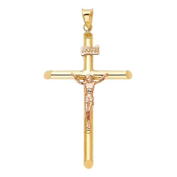 14k Two-Color Gold Holy Anointed One Crucifix Christ on Cross Pendant Charm Jewelry Female Unisex