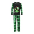 thumbnail image 2 of Pijamas familiares navideños a juego, camiseta de manga larga con estampado de dinosaurios de dibujos animados y pantalones a cuadros. Ropa de dormir y estar por casa., 2 of 10