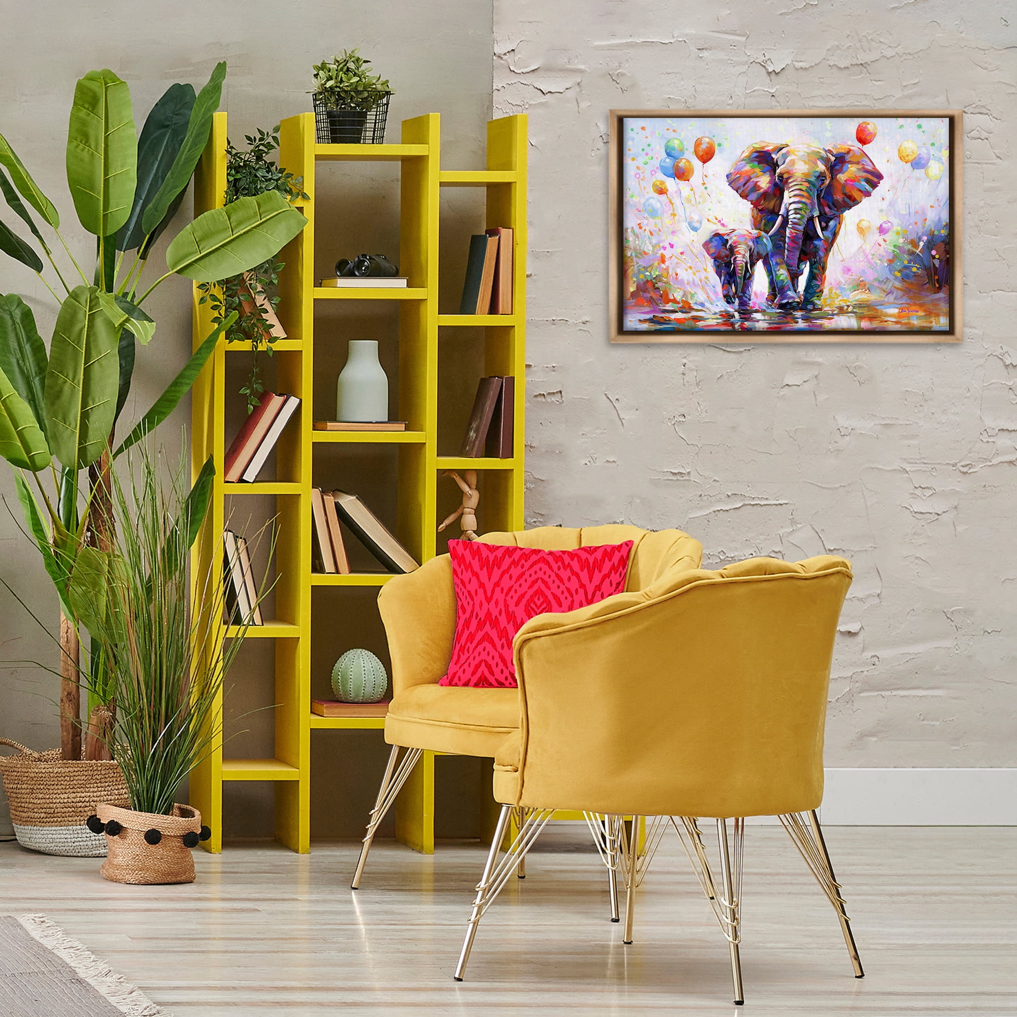 Stupell Industries Elephants & Balloons Animals & Insects Painting Brown Floater Framed Canvas Art Print Wall Art, 25 x 17