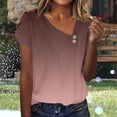 thumbnail image 2 of Ruimatai Women's Casual Loose Ombre Short Sleeve Cross Sleeve Asymmetric Neck Button T-Shirt Top, 2 of 7