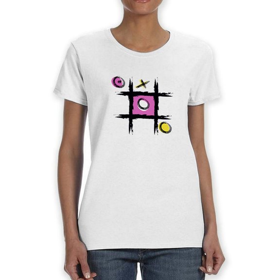 Tic Tac Toe Game Graphic Design Women White T-Shirt, Female Medium