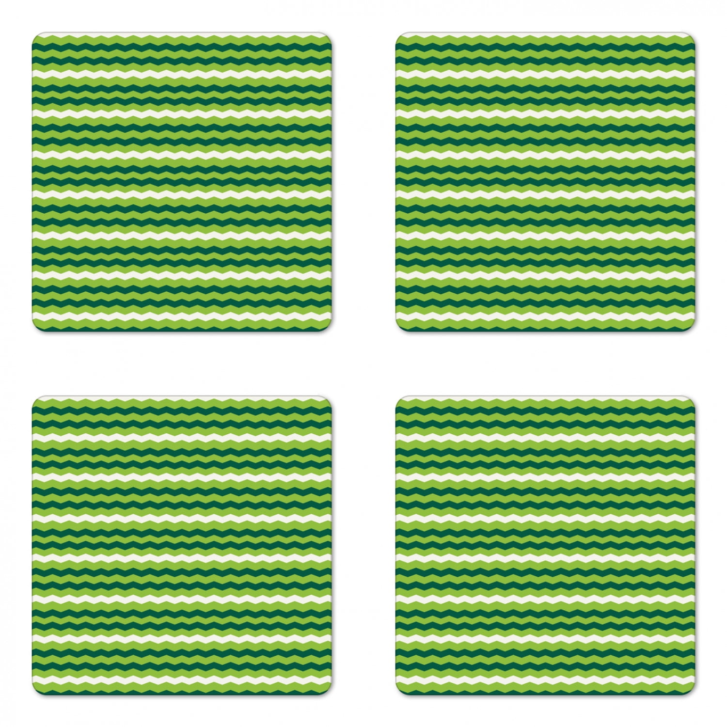 Green Coaster Set of 4, Wavy Horizontal Lines in Vibrant Colors