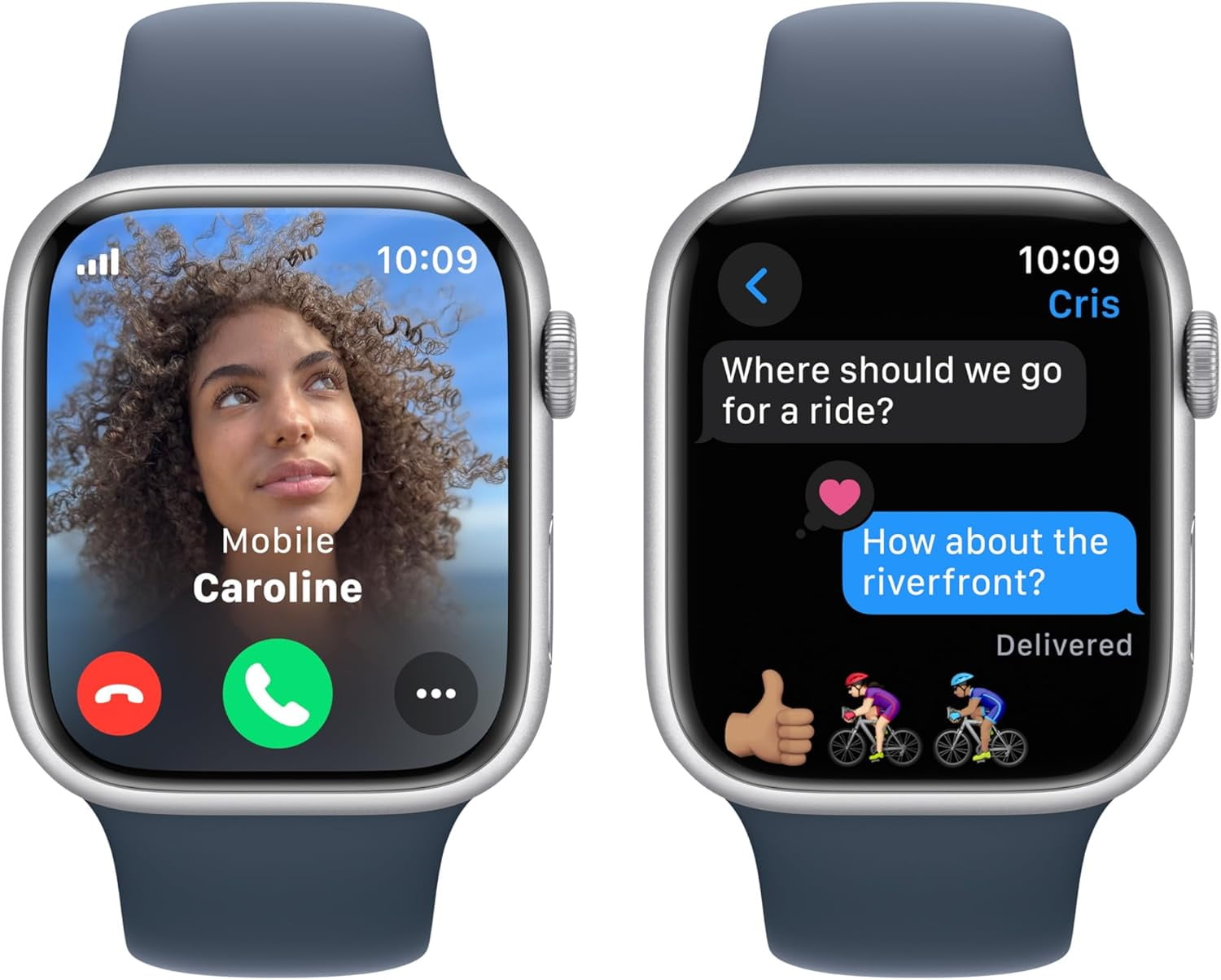 Restored Apple Watch Series 9 [GPS, 45mm] - Silver Aluminum Case with Storm Blue Sport Band, M/L (Refurbished)