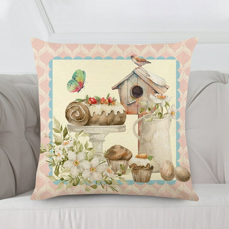 Happy Easter Day Pillow Cover 18x18 Inch Hello Spring Burlap Decorative Cushion Throw Pillows Cases for Easter Day Home Sofa Couch Decorations