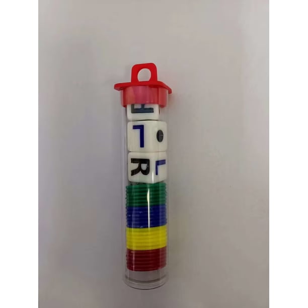 LCR con cartucho de chips Versión en inglés Dados de juego izquierdo, medio y derecho Dados de juego divertidos de cuatro colores