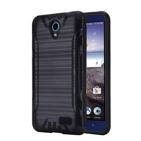 Nano 4g Crystal Case Phone Case for Straight talk ZTE Zfive 2 4G LTE Prepaid smartphone Metallic Brush Finish Cover Case (Black) ()