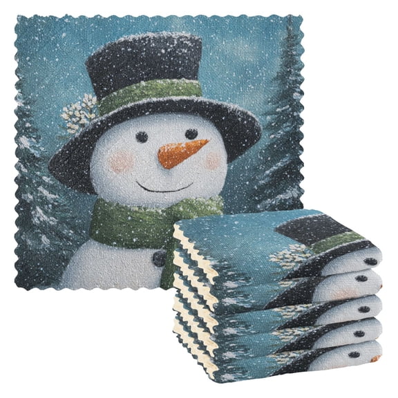6 Pieces of Kitchen Towels 11x11Inch Kitchen Dish Cloths Kitchen Dish Towels Reuseable Cleaning Cloths Green Christmas Snowman