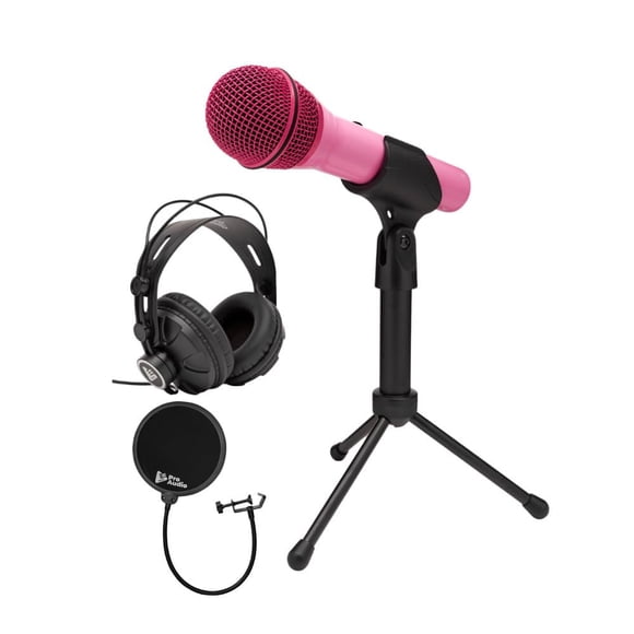 Paquete de micrófonos dinámicos portátiles SAMSON Q2U USB y XLR con patrón polar cardioide (rosa) co