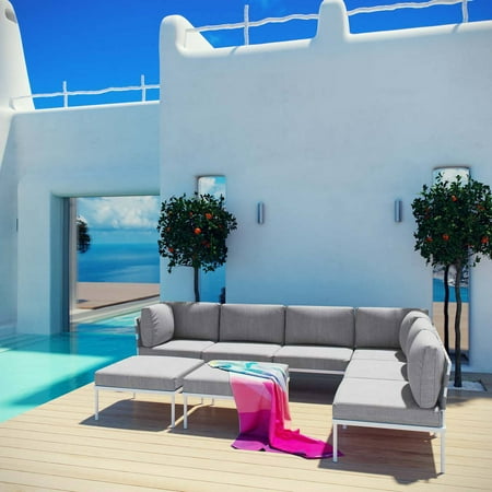 Modway Harmony 8 Piece Outdoor Patio Aluminum Sectional Sofa Set, Multiple Colors
