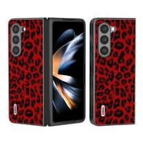 Case Compatible with Samsung Galaxy Z Fold 5, Luxury Leopard Design Non-Slip   Shockproof Rugged PC Frame Drop Protective Ultra Slim Phone Case Cover for Samsung Galaxy Z Fold 5, Red