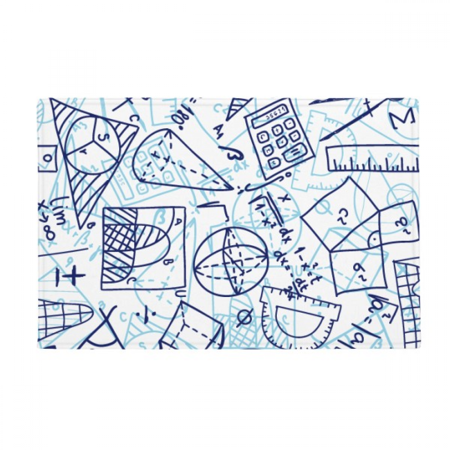 Blue Hand Painted Math Ruler Calculator Illustration Ground Mat Non Slip Floor Bathroom Door Rug Carpet