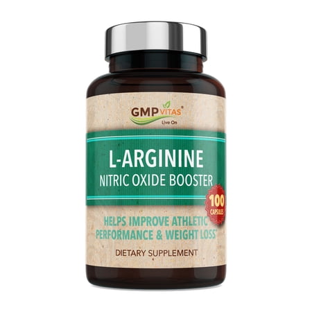 GMP Vitas L-Arginine Nitric Oxide Booster, Helps Enhance Workout Performance,  100 Capsules