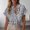 Grey, variant on Graphic Tees for Women French Style Summer Plaid Short Sleeve Tennis Blouse with Ruffled Collar for Women Casual Tee for Everyday Wear Blue XL