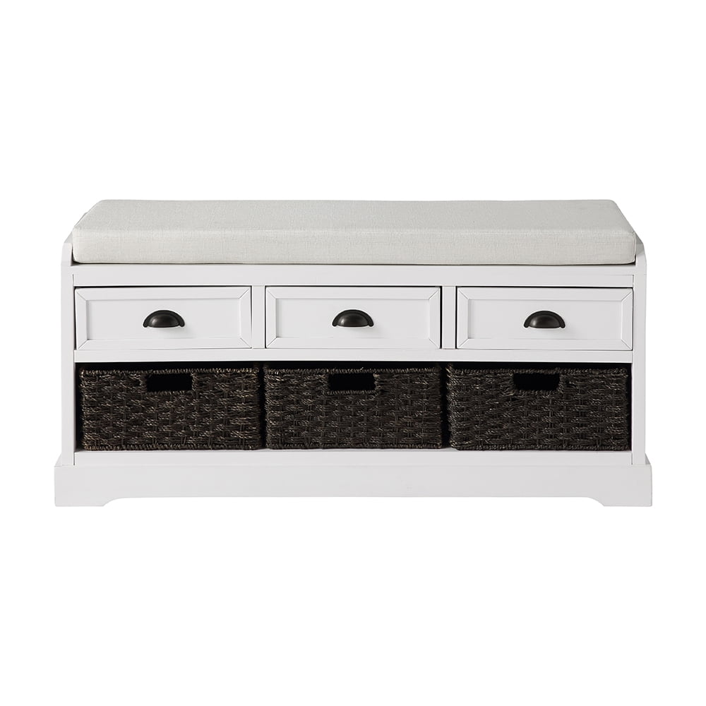 Lowestbest Wood Storage Bench, Entryway Bench with 3 Drawers and 3 Baskets, White Lowestbest Wood Storage Bench, Entryway Bench with 3 Drawers and 3 Baskets, White