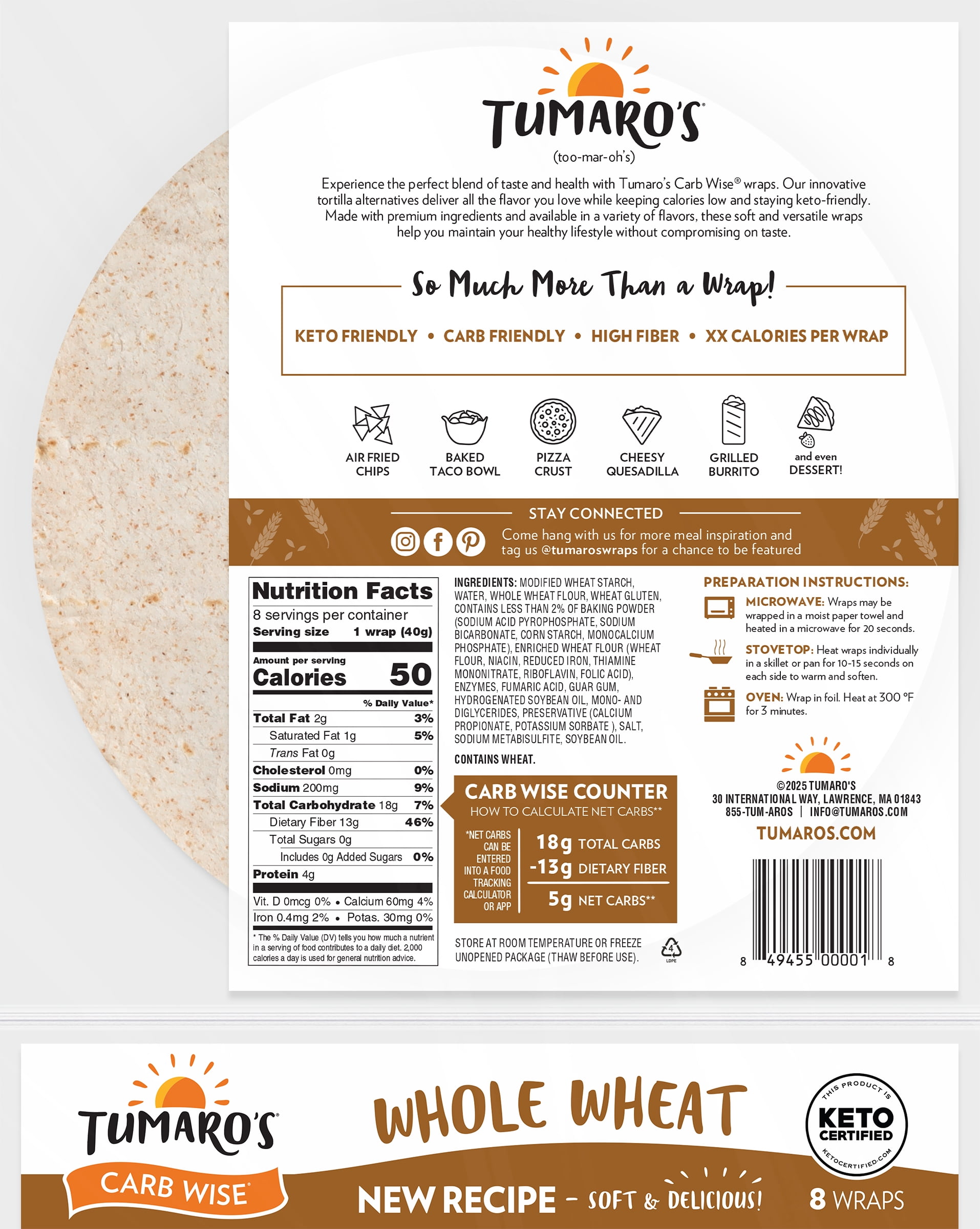 Tumaro's Whole Wheat Carb Wise, 6 pack, 48 Count