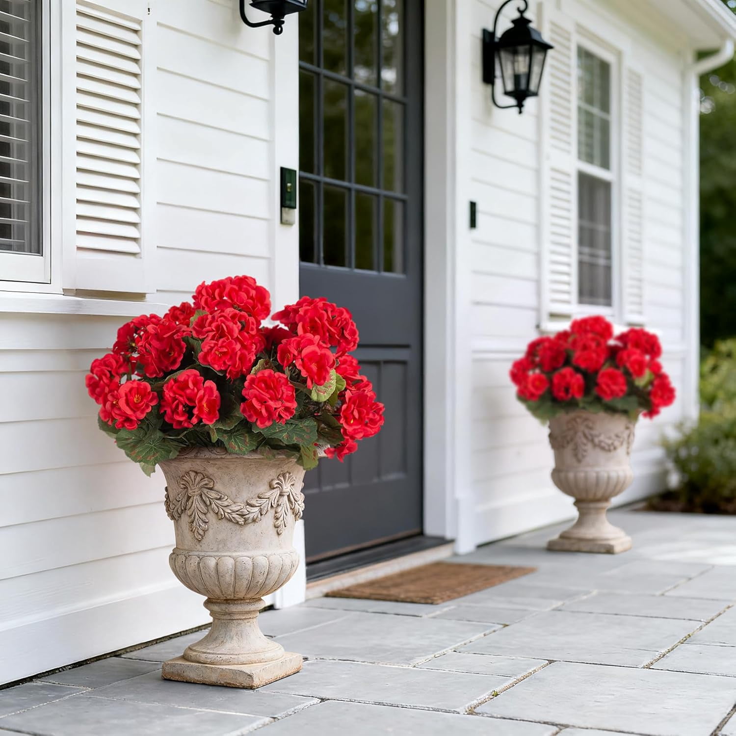 Shboto Artificial Geranium Flowers for Outdoors Decoration, Fake Silk Geraniums Flower UV Resistant Look Real Faux Plants for Spring Garden Porch Planter Patio Balcony Yard Table Centerpieces Decor