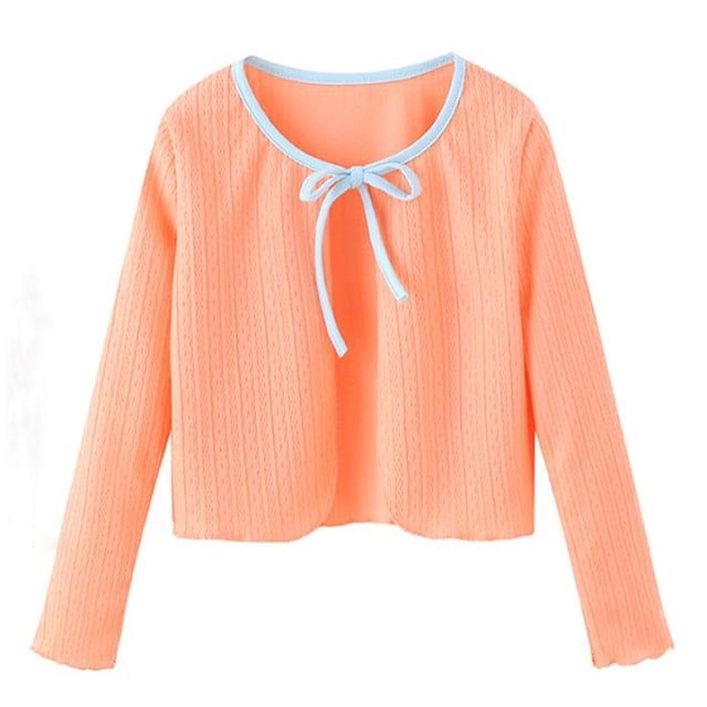 WRKEKC Girls Long Sleeve Shirts, Girls' Long Sleeve Tees, Solid Color Solid Color Small Shawl Round Neck Knitted Printed Long Sleeved Round Neck