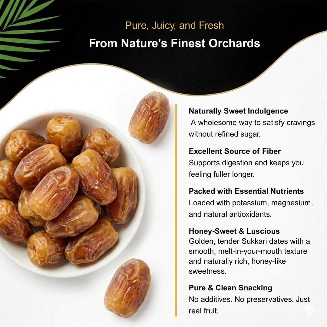 Dolce Frutti Sukkari Dates, Naturally Sweet Soft Dried Dates, 1 Lb