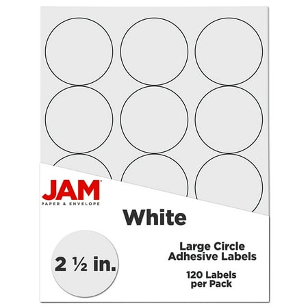 JAM Paper Circle Label Sticker Seals, 2.5 in, White, 120 Round Labels/Pack