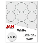 JAM Paper & Envelope Circle Label Sticker Seals, 2.5 in, White, 120 Round Labels/Pack