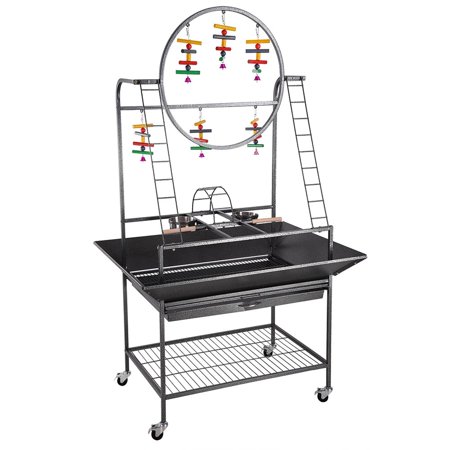 Play Perch - Yescom Large Pet Parrot Play Stand Bird Cage Gym Perch with Feeding Cups Rolling caster Optional